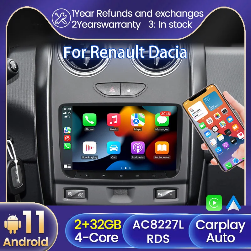 

Android 11 Car Radio Player For Dacia/Sandero/Duster/Captur/Lada/Xray/Logan/Symbol/Docks/Lodgy GPS Navigation RDS FM No 2Din DVD