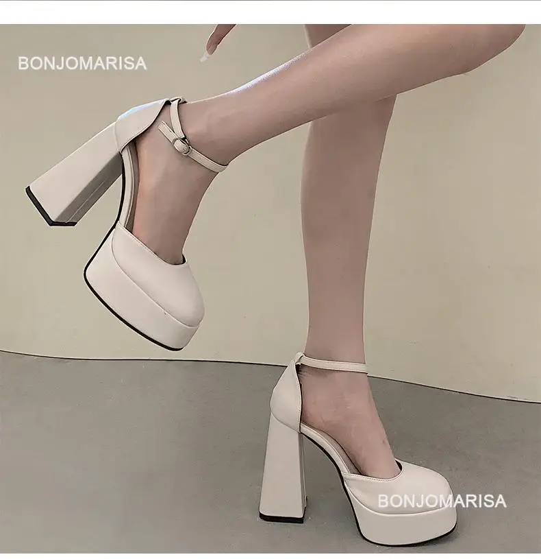 

Туфли-лодочки женские на платформе, Высокий блочный каблук, ремешок на щиколотке, летняя Свадебная Классическая обувь, 2023