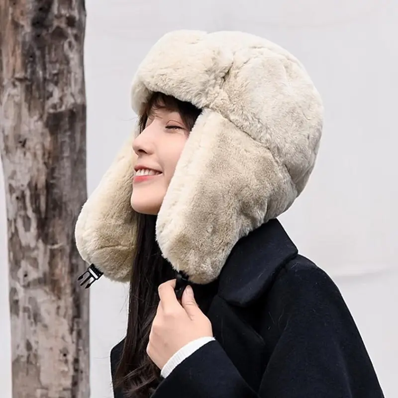 

1PC New Women Bomber Hats For Men Winter Thicken Earflap Caps Faux Fur Warm Earmuffs Russian Caps Ear Protection Cycling Ski Hat