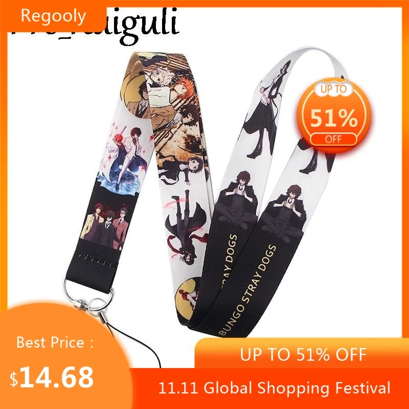 

30pcs Bungo Stray Dogs Lanyard for Keys Phone Cool Neck Strap Lanyard for Camera Whistle ID Badge Cute webbings ribbons Gifts