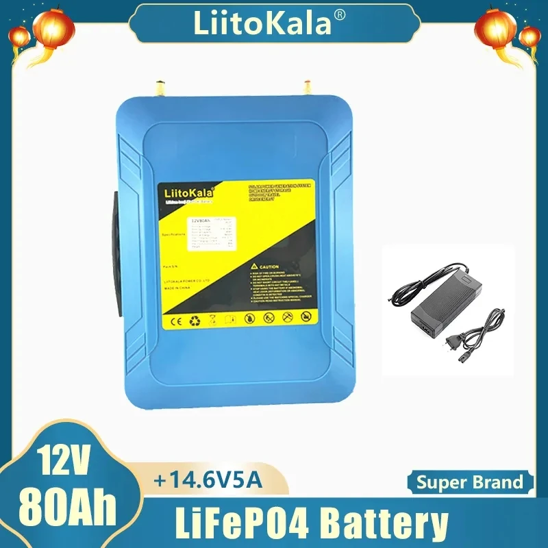 

LiitoKala 12V/12.8V 80Ah lifepo4 LED 5v USB for solar light RV Outdoor Camping Solar energy backup power golf cart +14.6V 5A