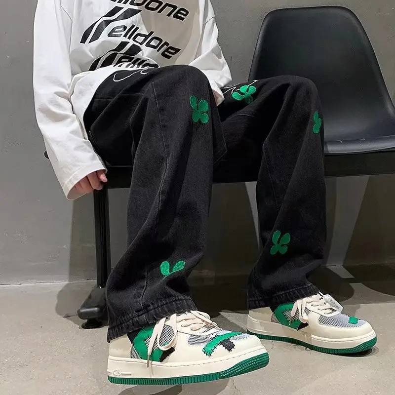 Men's Jeans Embroidered Denim Retro Straight Loose Pants Men Casual Y2K Clothes Fashion Street Apparel Ins Hot Sale Four Seasons
