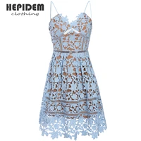hepidem clothing summer floral halters sleeveless sexy hollow out lace v neck skirts dresses women mini dress vestidos 96203