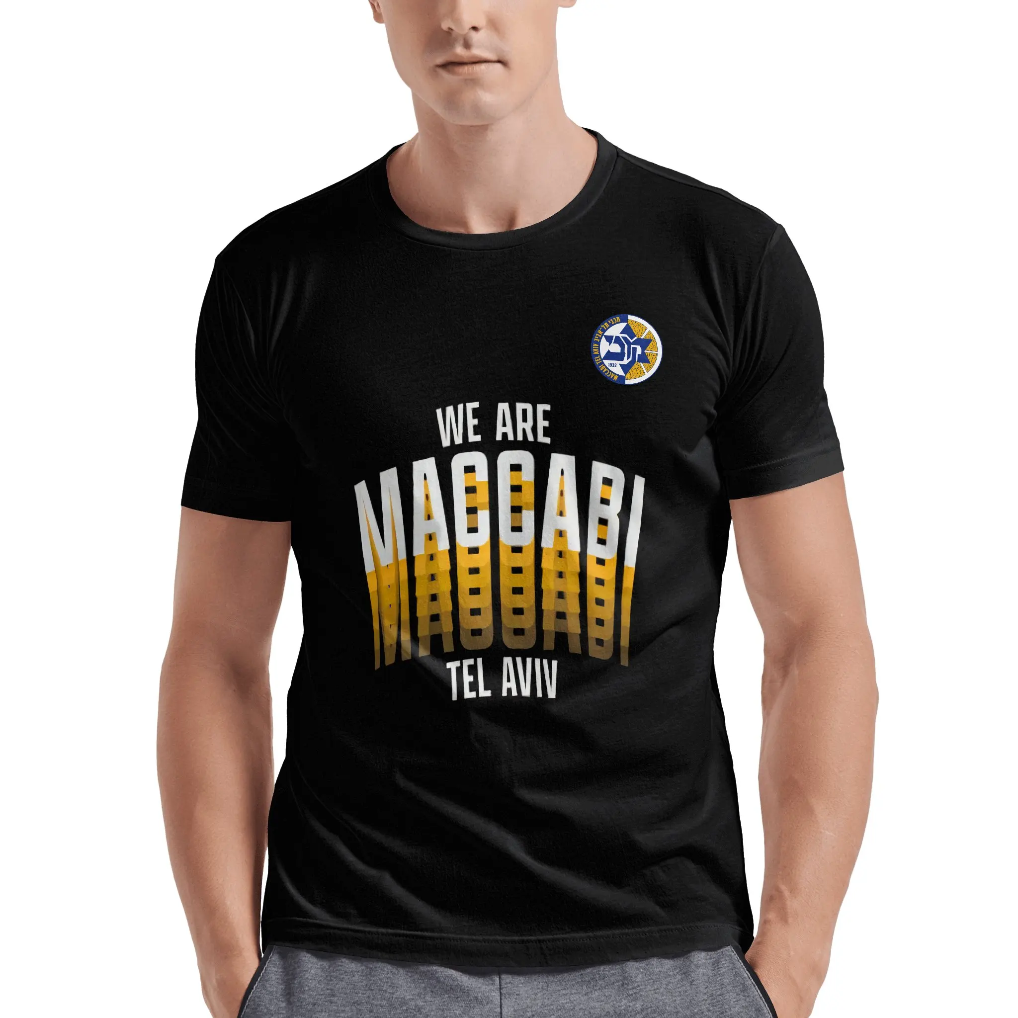 

Maccabi Tel Aviv Basketball Men's Athletic Cotton Classic Short Sleeve Crewneck T-Shirt Tee Shirt