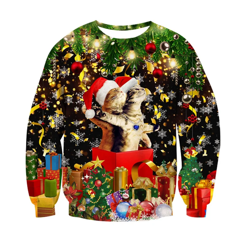 

Novelty Ugly Sweater 3D Print Funny Cat Santa Claus Sweatshirts For Men Party Pullovers Christmas Gift Ideas Long Sleeve Hoodies