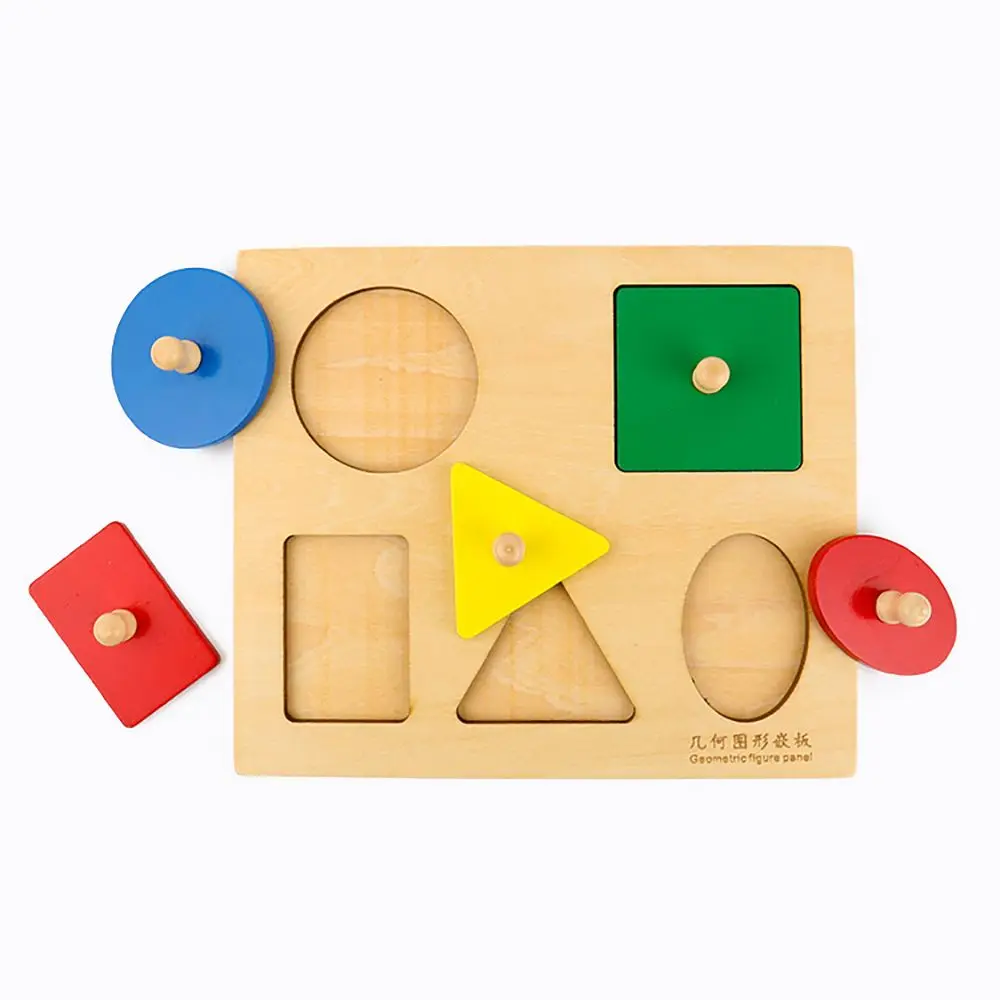 

Kids Round Square Grab Board Learning Game Colorful Panel Wooden Geometry Blocks Peg Puzzle Montessori Jigsaw Toy