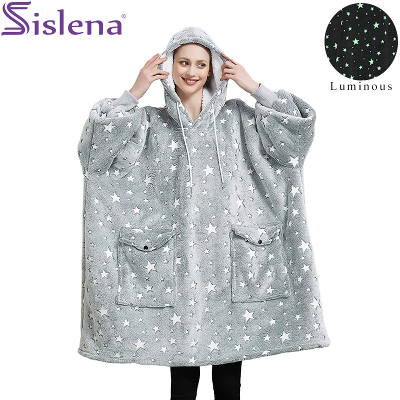 

Светящиеся двойные одеяла из шерпы, толстовка большого размера, пригодное для носки плюшевое одеяло для дивана, яркое ТВ одеяло с рукавами д...