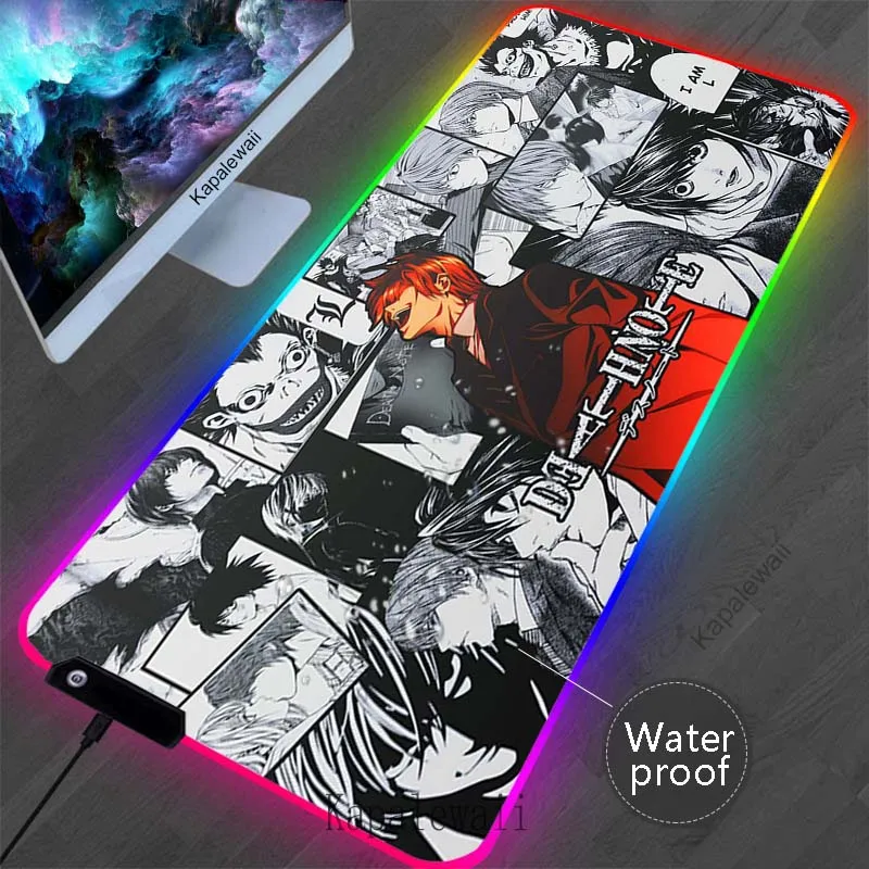 

RGB Death Note Large Mouse Pad For Gamer Mausepad LED Gaming Speed Keyboard Pads Waterproof Mous Mat Office Desk Protector Mat