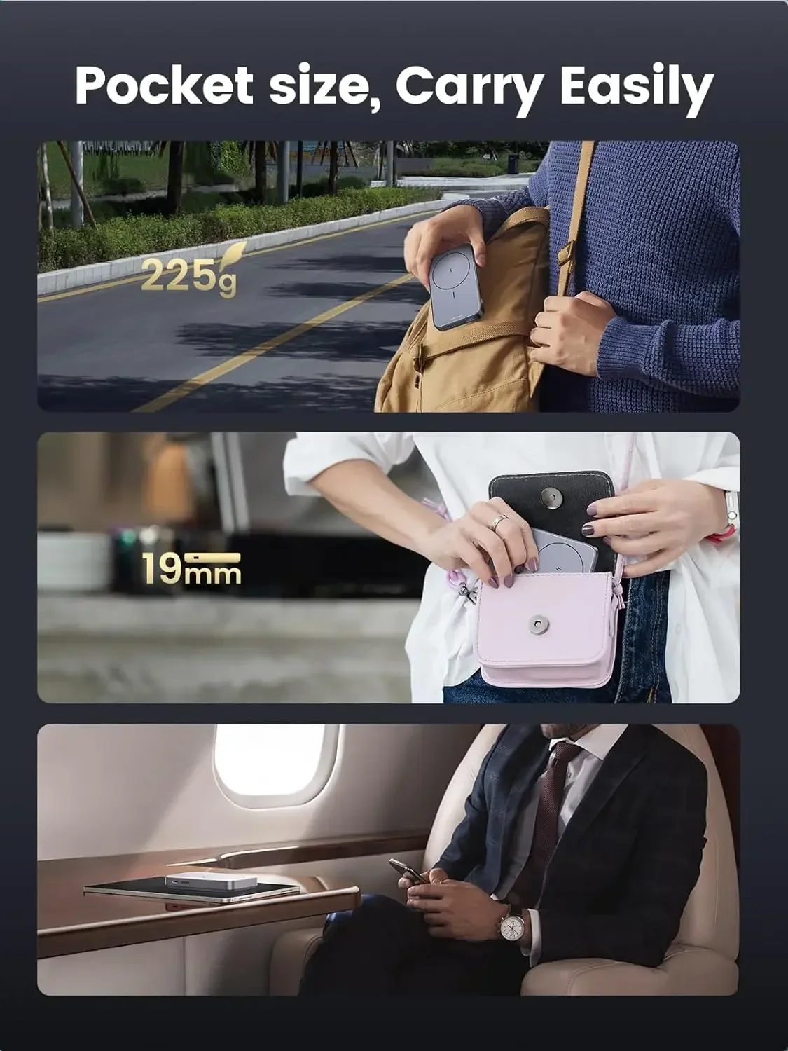 UGREEN 10000 мАч Магнитный аккумулятор Power Bank 3 порта Складное беспроводное