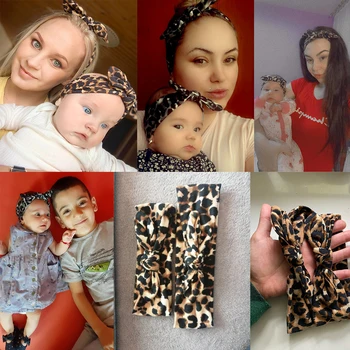 2Pcs Mother & Baby Children Turban Hair Band Accessories Baby Girls Twist Knot Headbands Family Leopard Parent-Child Headwear 2