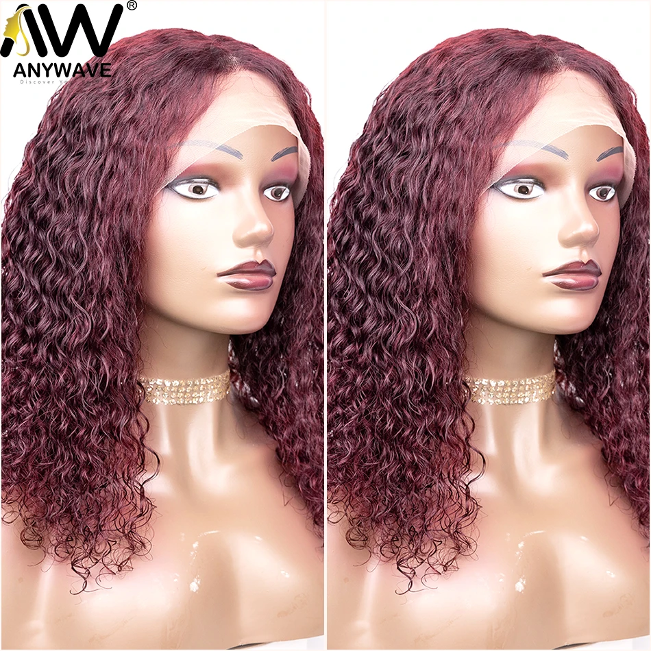 

Burgundy Deep Wave Human Hair Wig 13x1 T Part Glueless Transparent Lace Front 99J Curly Wigs Cheap Brazilian Remy Hair For Women