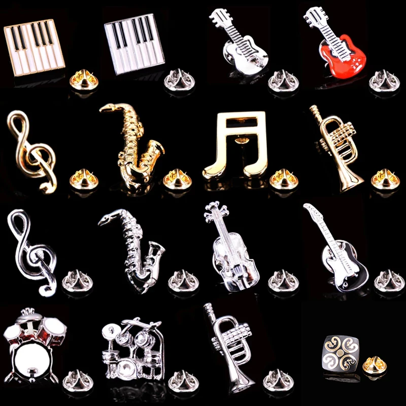 

30 Styles Drum Saxophone Piano Violin Musical Instruments Brooch Suit Leisure Shirt Lapel Pin Clothes Decorating Gift