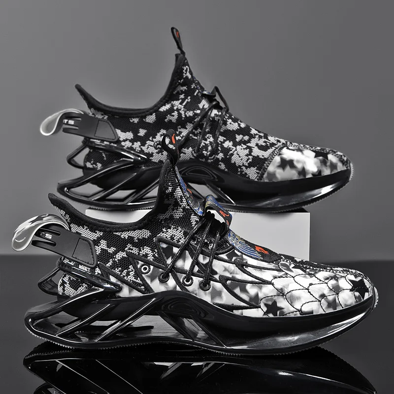 

Camouflage Men's Running Shoes Mesh Breathable Sneakers TPU Unique Blade Sole Cushioning Athletic Jogging Sport Trend Shoes
