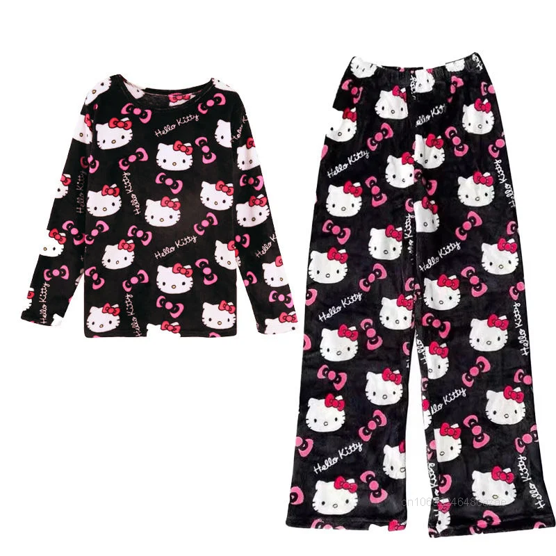 Sanrio Hello Kitty женские осенне-зимние пижамы утолщенные фланелевые новые домашние