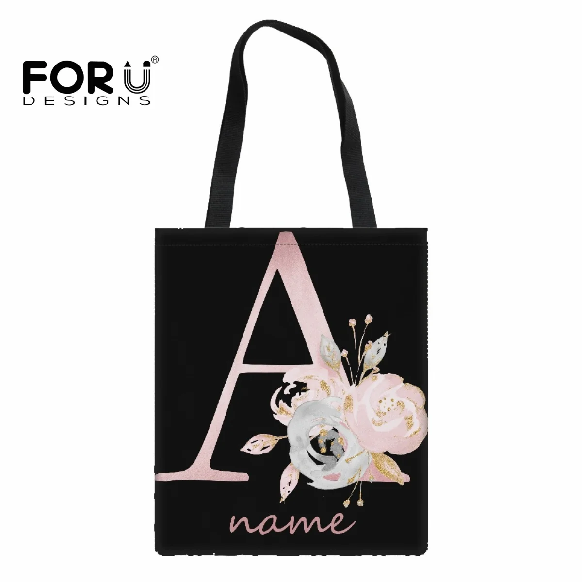 FORUDESIGNS Reusable Shopping Bags 26 Letters Design Custom Name Handbag Women Totes Fashion Organizer Shopper Shoulder Bag