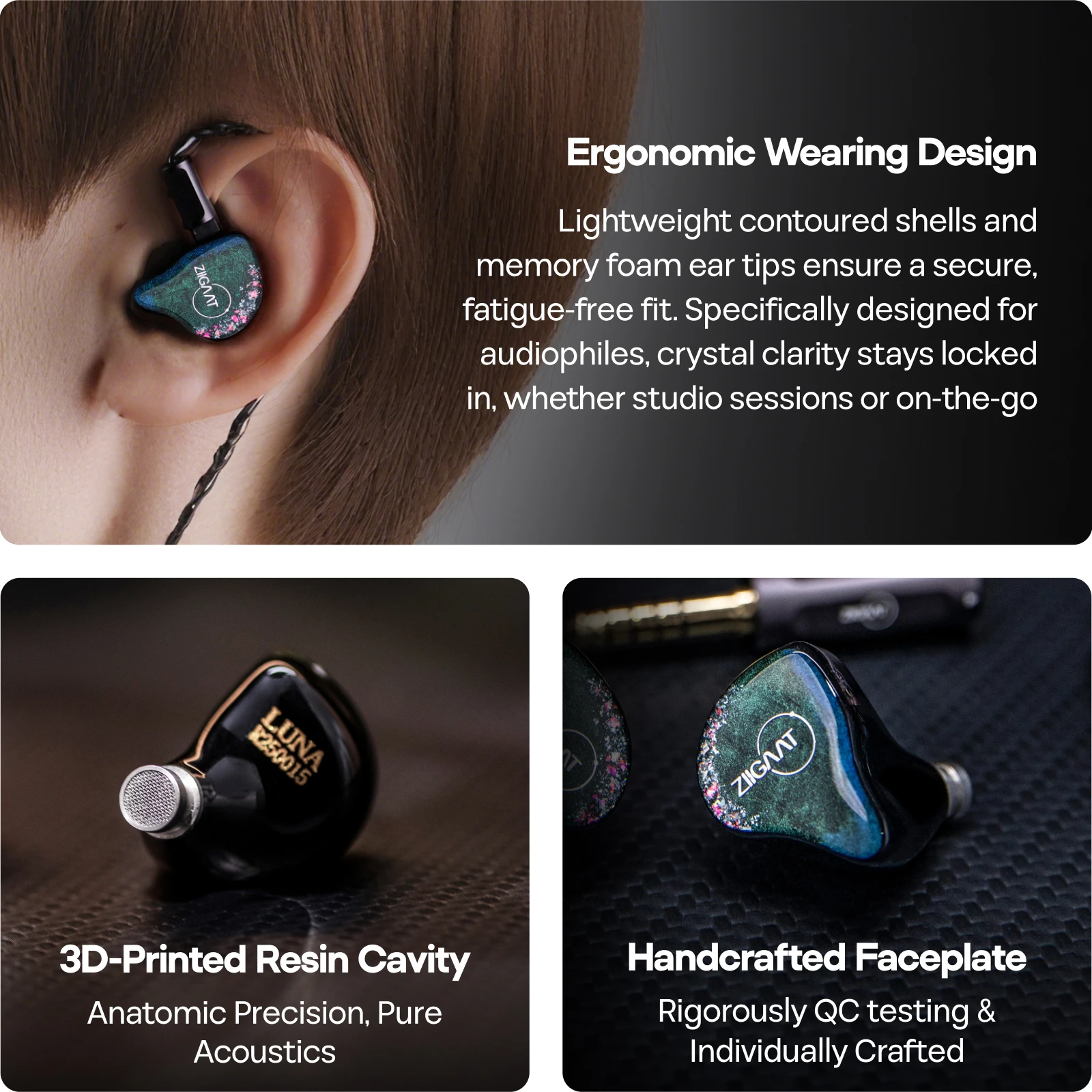 Фото Наушники Linsoul ZiiGaat Luna 6BA Studio IEM Monitor, изготовленные вручную, высококачественные Hi-Fi наушники со сменным 2-контактным кабелем №5