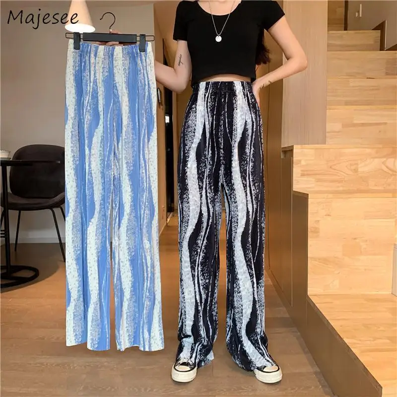 

Casual Pants Women Design Tie Dye Panelled Loose Cool Streetwear Ulzzang All-match Harajuku Retro Wide Leg High Waist Chic Ins