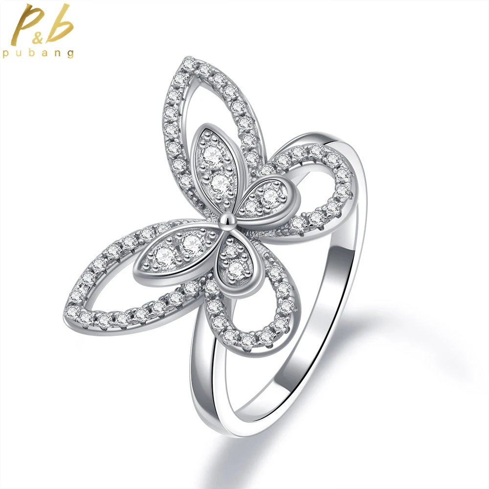 

PuBang Fine Jewelry Solid 925 Sterling Silver Butterfly Diamond Ring Created Moissanite for Women Anniversary Gift Free Shipping