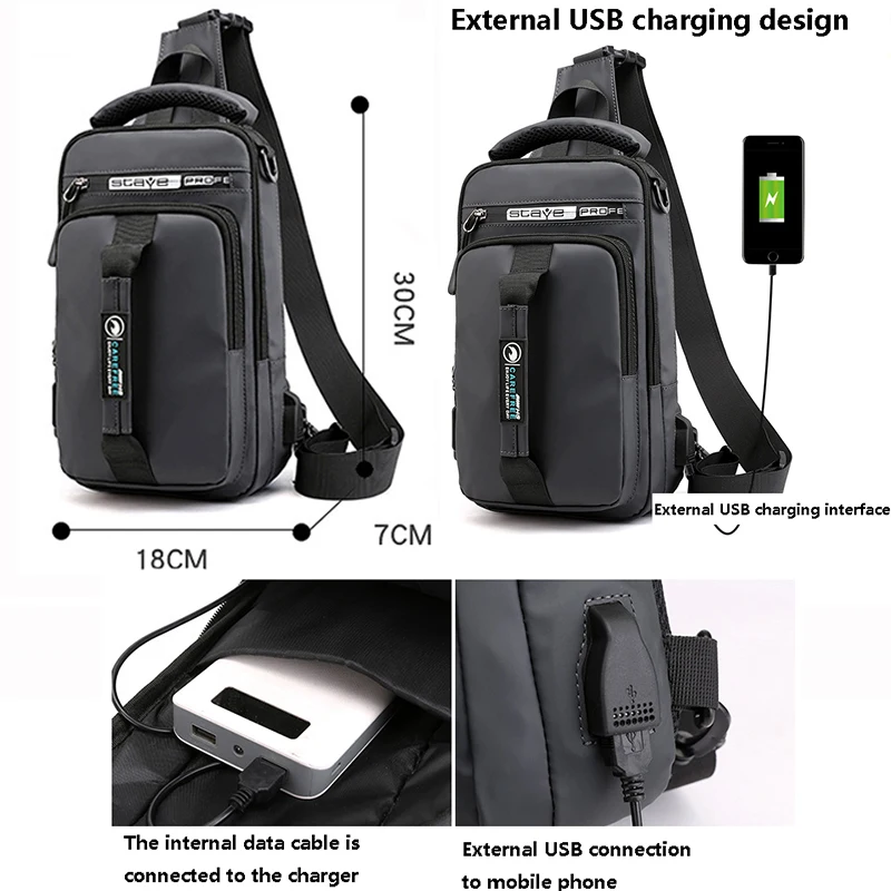 Мужская многофункциональная сумка через плечо с USB нагрудная Сумка-слинг