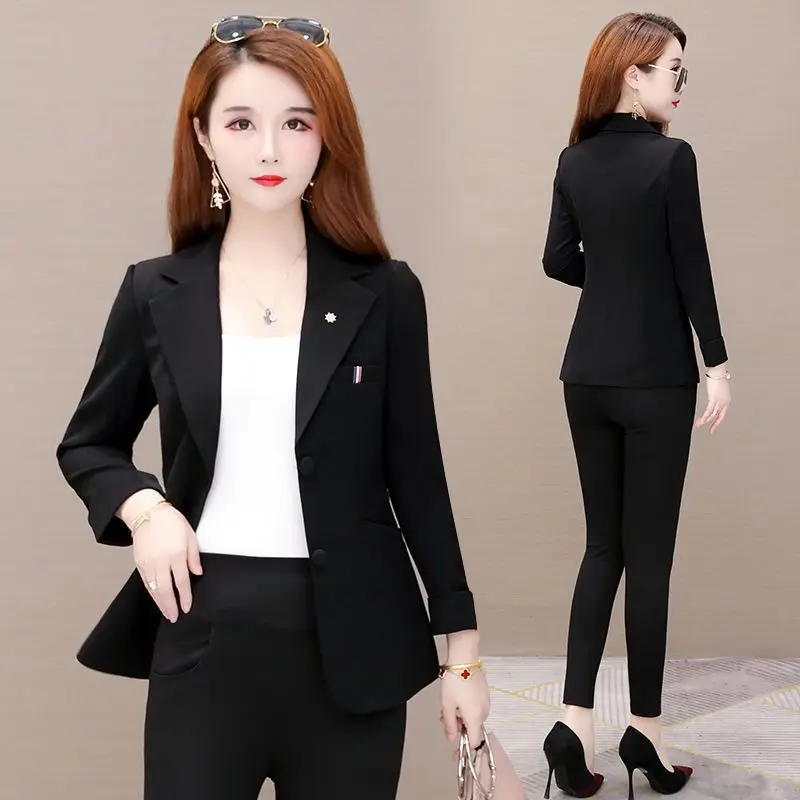Long-sleeved Blazer Women Slim Solid Color Korean Fashion Jacket Black Suit Short Tops Office Ladies Spring Autumn Coat