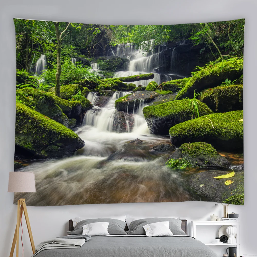 

Forest Waterfall Scenery Tapestry Wall Hangings Nature Woods Landscape Print For Bedroom Room Home Decor Aesthetic Wall Tapestry