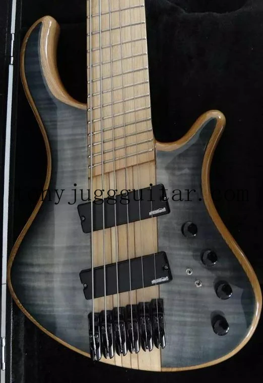 

Mayon 6 Strings Trans Black Flame Maple Top Electric Bass Guitar Neck Through Body, Fanned Frets, Active Wires & 9V Battery