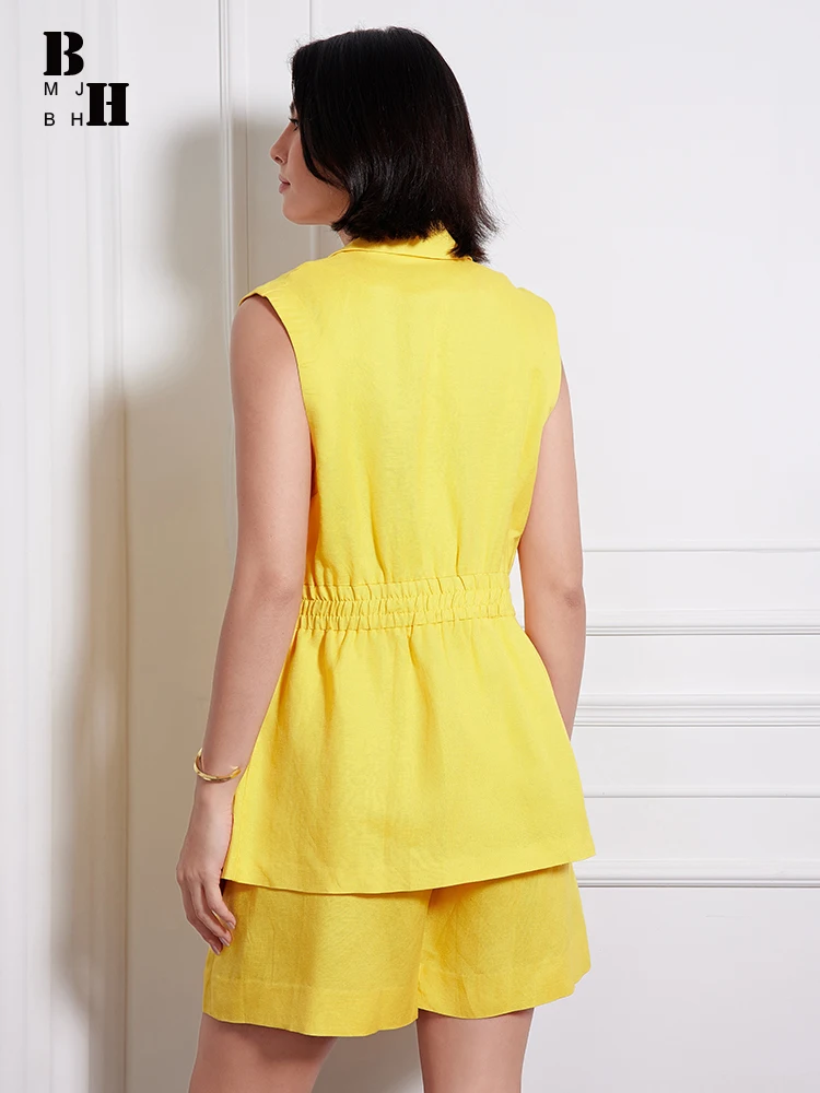 Деловой желтый стиль женские топы из хлопка и льна официальный простой офисный