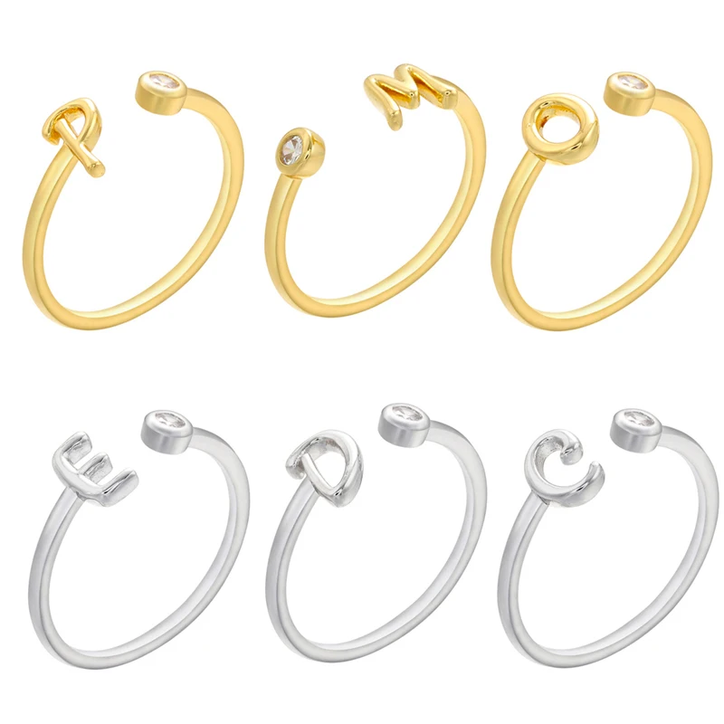 

ZHUKOU золото цвет кольца с буквами CZ камни 26 алфавит кольца с инициалами для женщин регулируемое Открытое кольцо ювелирные изделия оптом VJ295