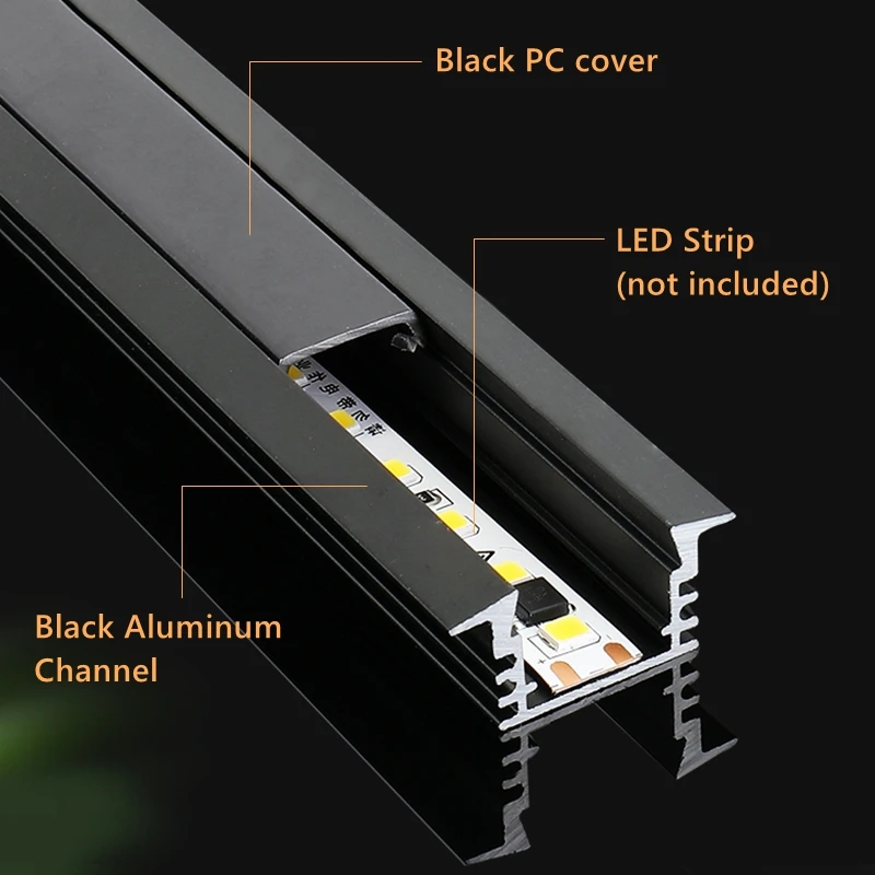 0.5m/1m 2-20pcs Black LED Aluminum Profile V/U/YW Style For 5050 5630 Strip Light Channel Black Cover Cabinet Closet Bar Lamp