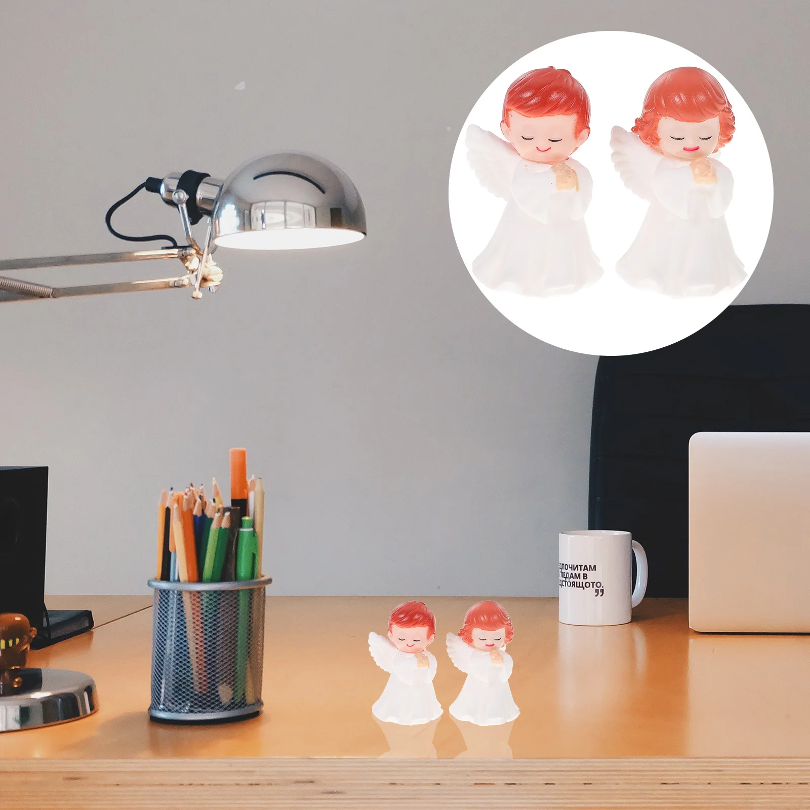 

2 Pcs Angle Shaped Cake Topper Sculpture Food Decor Desktop Ornament Vinyl Figurine Decoration Mermaid Decorations