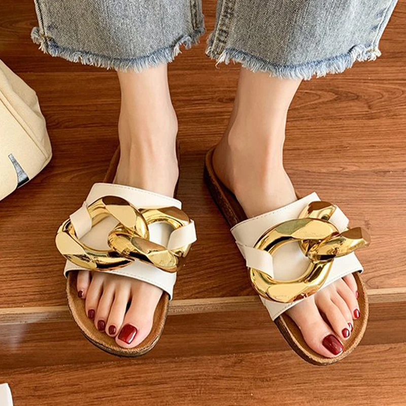 

Fashion Flats Women Slippers Chain Shoes Platform Ladies Slides 2023 Summer New Casual Thick Flip-flops Designer Women Sandals