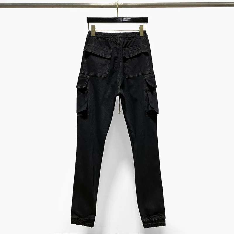 Slim Fit Coated Jeans Owens Jeans for Men Women Jeans Large Pocket Drawstring Elastic Waist Slim Brush Wax Denim Pants