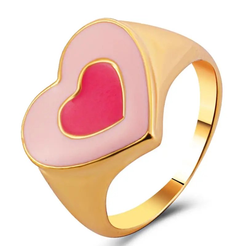 

One Size Double Heart Rings for Women Men Korean Style Drop Oil Finger Ring Trendy Golden Jewelry Accessories Gifts Dropshipping