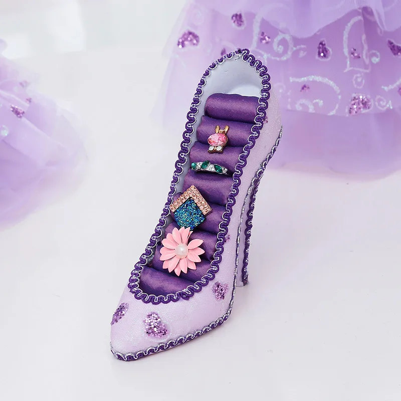 

High-Heeled Jewelry Rack Art Figurines Creative Ring Box Purple Craft Home Decor Showing Stand Display Accessories Shoes Wedding