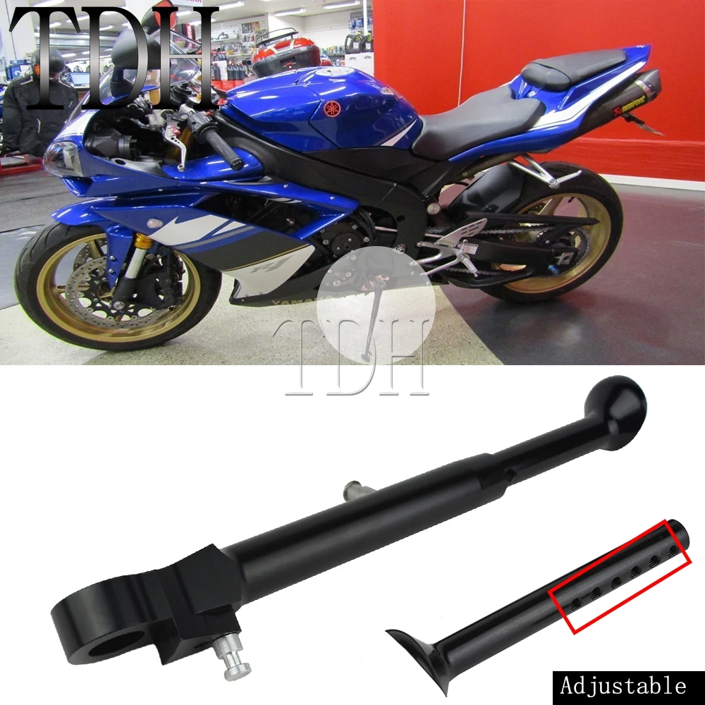 Motorcycle Black Adjustable Lowering Kickstand Side Stand Replacement For Yamaha YZF R1 R6 S YZF-R1 YZF-R6 YZF-R6S Kick Stand