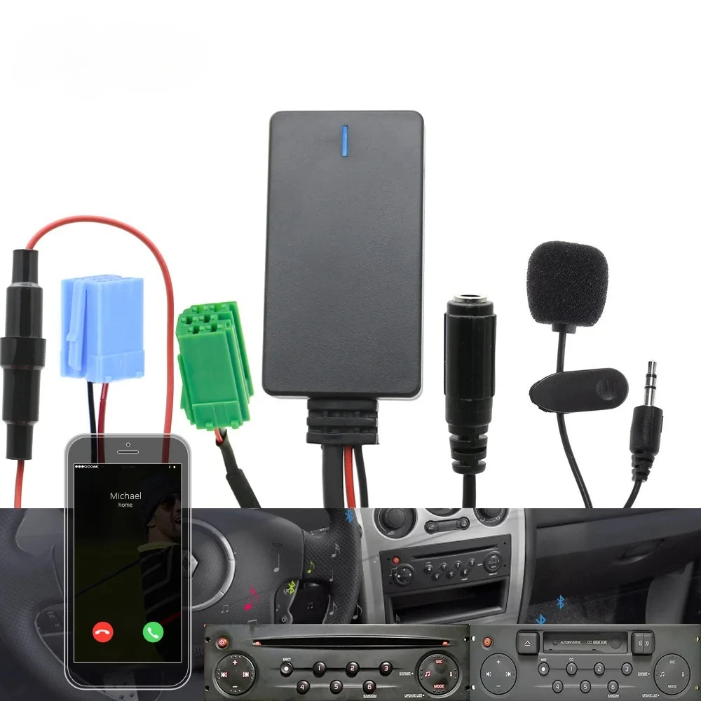 Фото Автомобильный Bluetooth 5.0 AUX-кабель с микрофоном и адаптером Handsfree для Renault Clio, Espace, Kangoo, Laguna, Megane 2, Updatelist Radio Speake №1