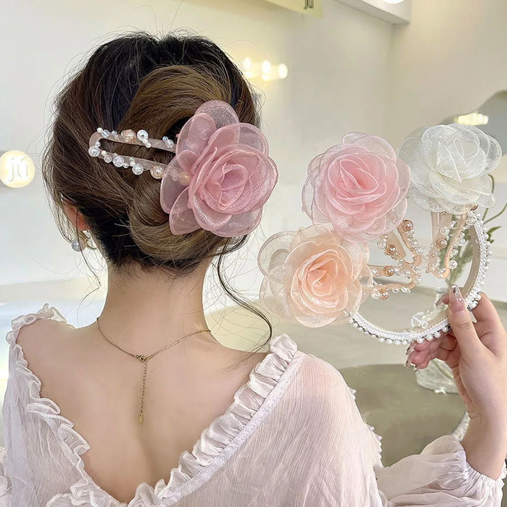 

2022 Vintage Crystal Beads Hair Clips Rhinestone Flower Duckbill Hair Claws Hairpin Ponytail Headwear For Women Hair Accessories