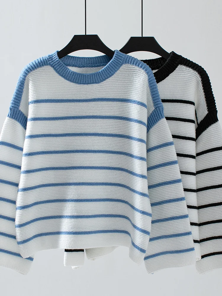 Miyouj новый полосатый трикотаж джемперы с круглым вырезом женские шикарные модные