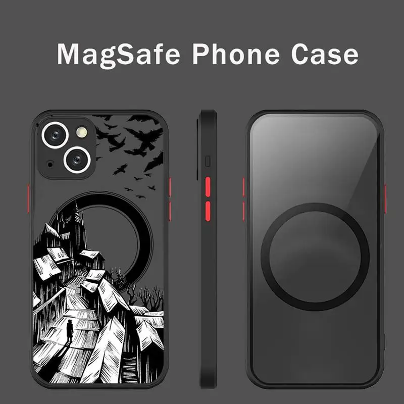 

Building painting Line draft Phone Case For iPhone 13 12 Mini Pro Max Matte transparent Super Magnetic MagSafe Cover