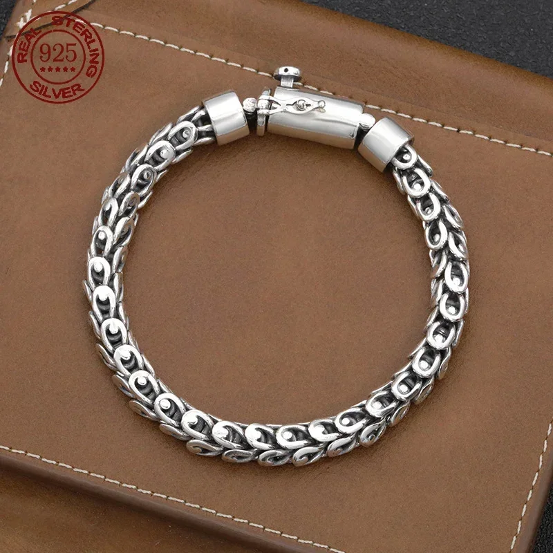 

100% Real Solid S925 Silver Handmade Retro Domineering Dragon Scale Bracelet Men's Retro Luxury Trendy Personalized Jewelry Gift