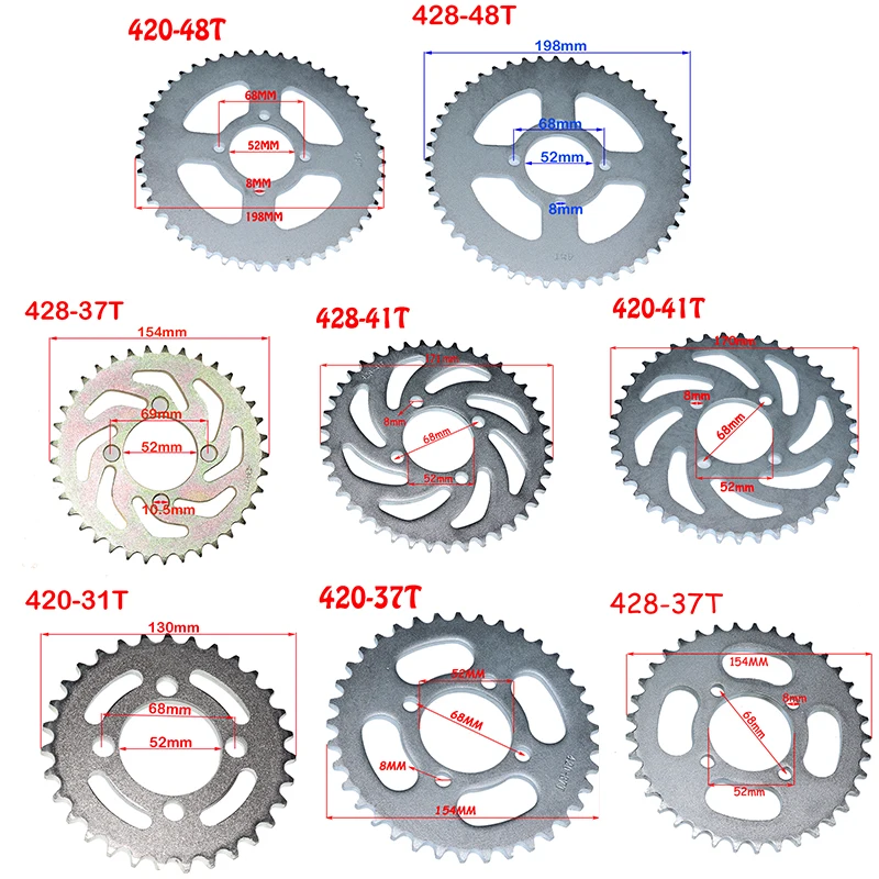 420/428 цепь 31T/37T/41T/48T 52 мм Задняя звездочка для квадроцикла внедорожника карт мотоцикла