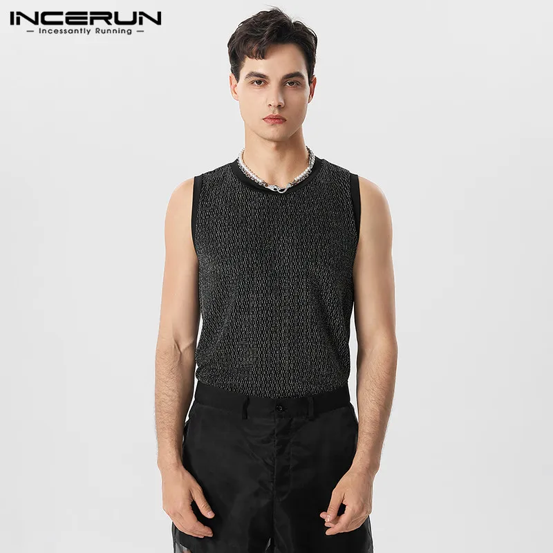 

Handsome Well Fitting Tops INCERUN Men's Sequin Glitter Flash Waistcoat Casual Party Shows Male Hot Sale See-through Vests S-5XL