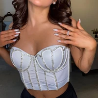 2021 handmade women glitter diamante crop top sexy push up bustier clubwear short corset bralette inner tube vest black white