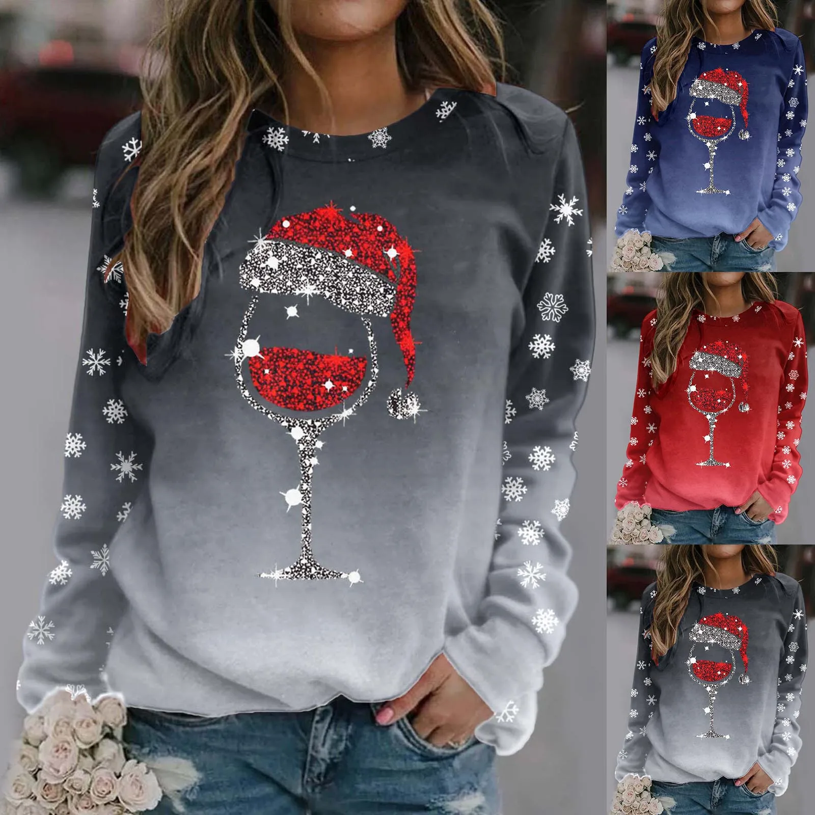 

Women Christmas Print Sweatshirt Pullover Tops Long Sleeve Shirts Woman Clothing Sudaderas De Mujeres Aesthetic Pull Femme