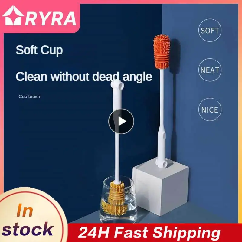 

60g Long Handle Long Handle Brush Strong Water Absorption Kettle Brush Can Be Hung Comfortable Grip Bottle Brush White Soft Tpr