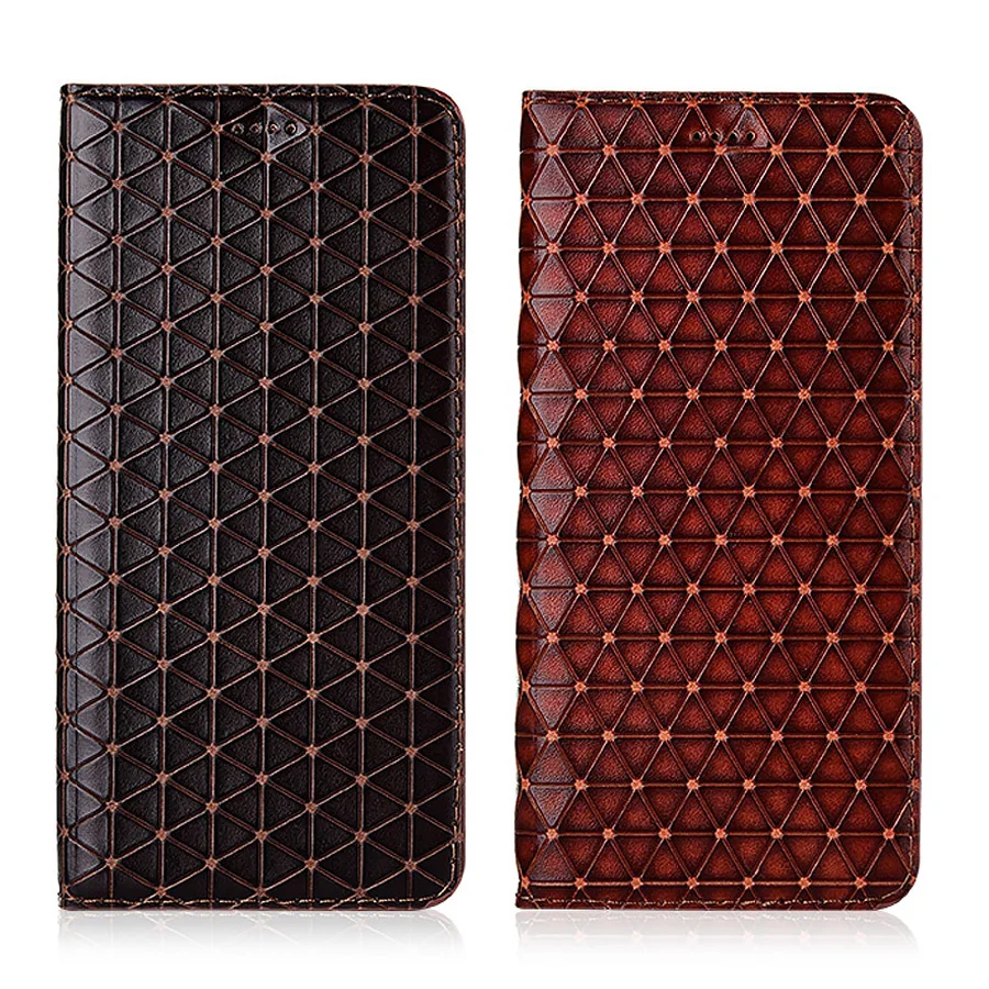 rhombus texture genuine leather case for infinix smart 5 6 pro smart hd 2021 zero 5g cowhide magnetic flip cover phone shell free global shipping
