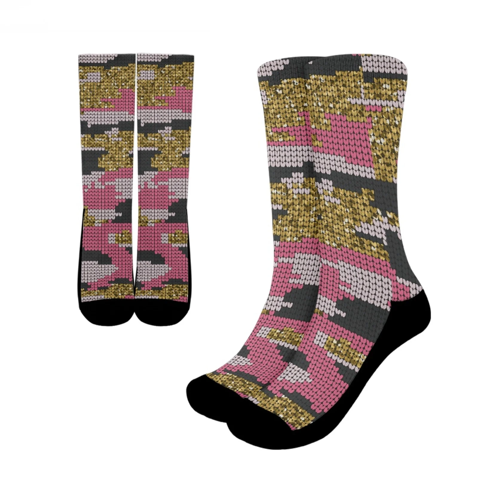 

Skin-Friendly And Breathable Polyester Crew Socks Unisex Pink Camouflage Long-Tube Sports Socks Fit Give Friend Birthday Present