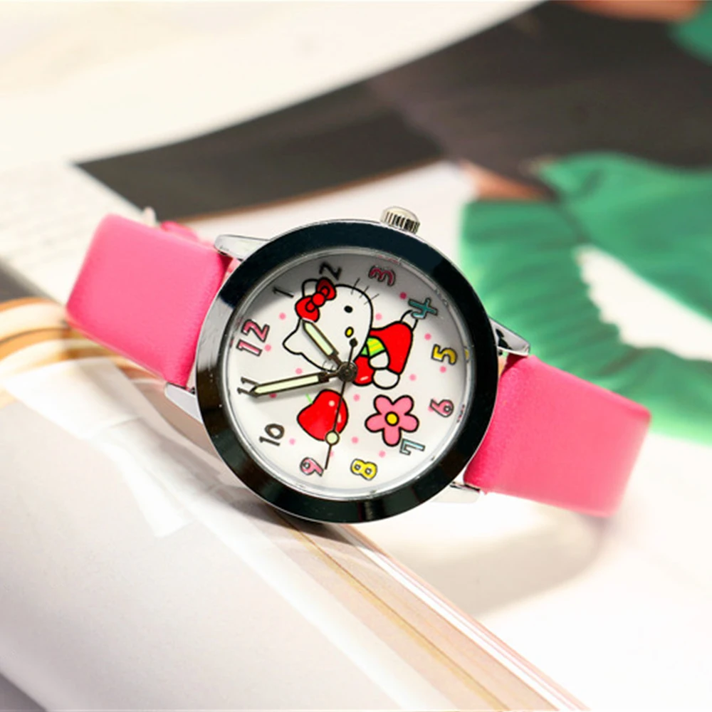 

Часы Hello Kitty Sanrio для девочек, милые красные повседневные водонепроницаемые кварцевые часы с мультяшным рисунком, розовые модные наручные ча...