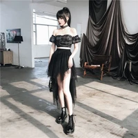 womens high waist bust mesh skirt short front and long back 2021 korean new office lady ball gown knee length