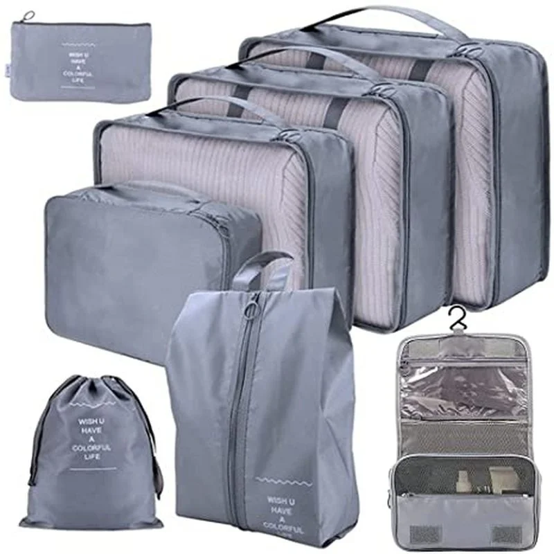 

8pcs Packing Cubes Set Travel Luggage Organizer Storage Bags Clothes Shoe Tidy Pouch Bag Toiletries Wash Bags Clothes Organizer